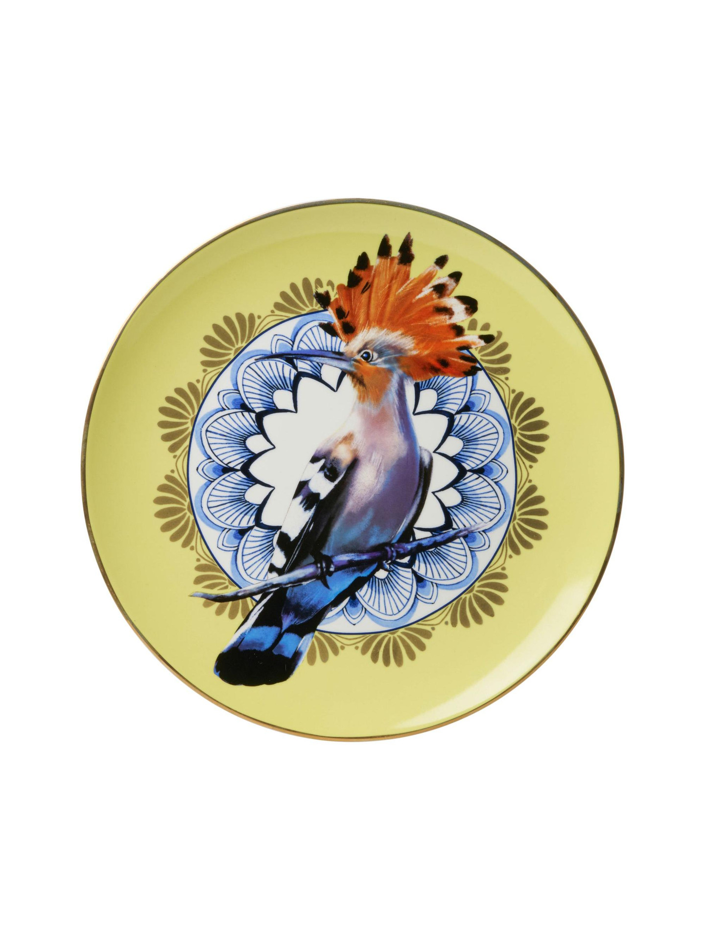 Heinen Delfts Blauw - Wall Plate Mandala - Gul med fugl - Ø26