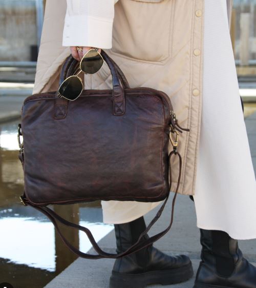 Brun Læder Laptop Taske til 14"