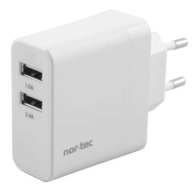 Væglader 230V USB-A 2 Porte 3,4A Godkendt af Apple